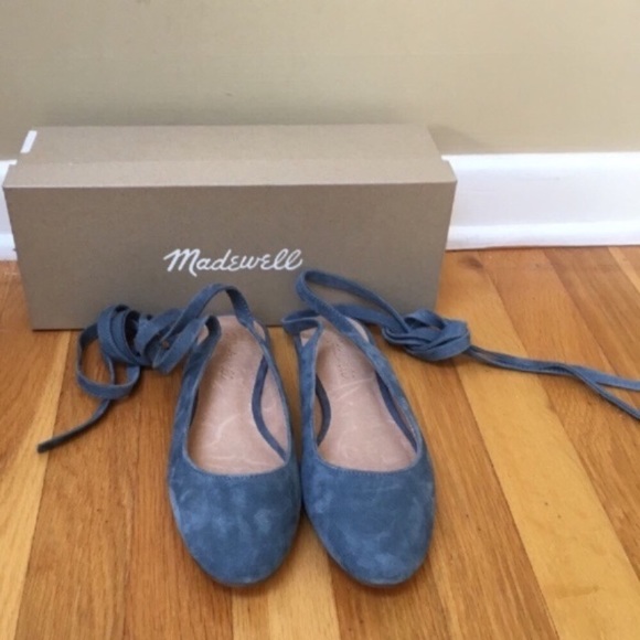 MADEWELL April Blue Suede Ankle-Wrap Flats - Picture 4 of 8
